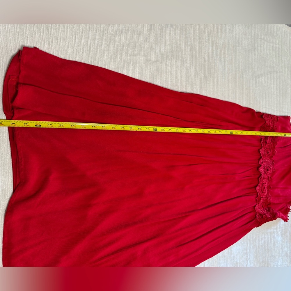 Nina Leonard Red Sleeveless Maxi Dress with Lace Waist - Picture 3 of 8